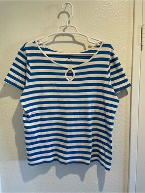 White Stag Vintage Nautical Striped Keyhole Tee XL 16/18 Blue White